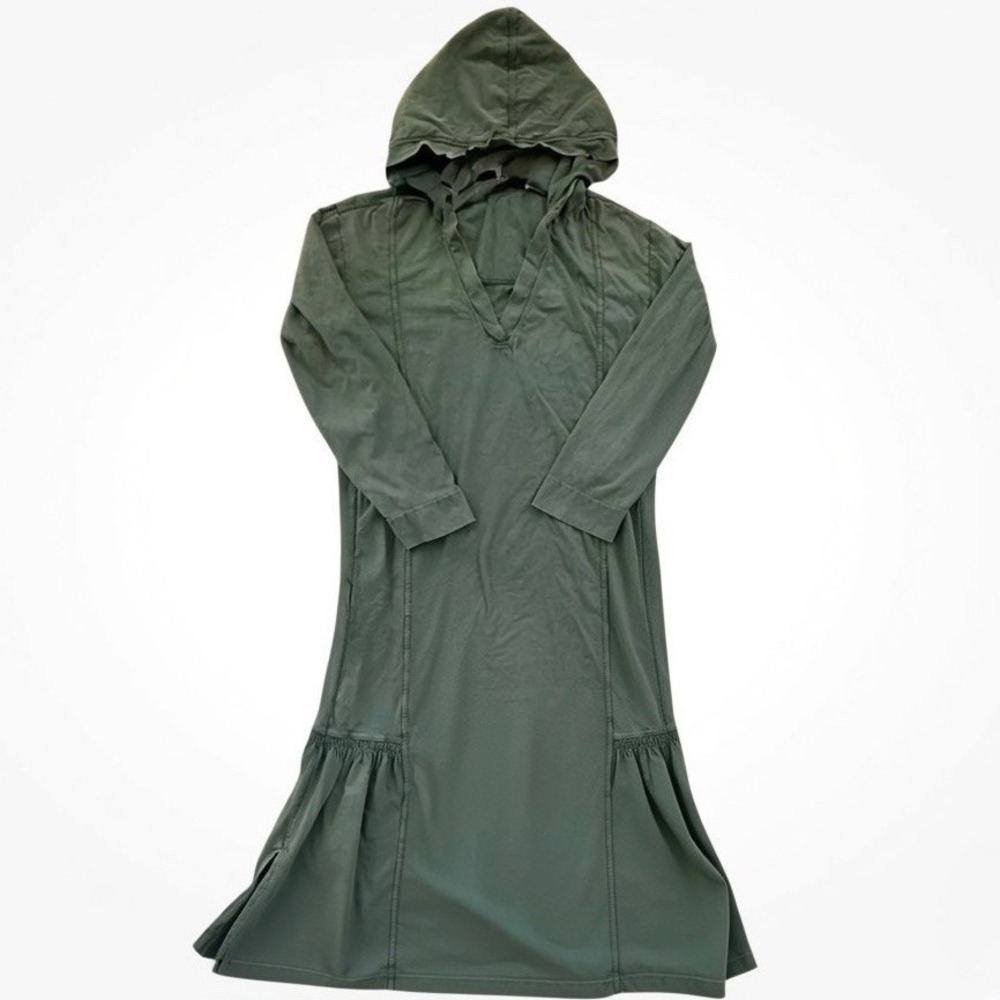Anthropologie Daily Practice Hooded Maxi Dress Womens XXS Green‎ V-Neck Ruffle - Picture 2 of 6